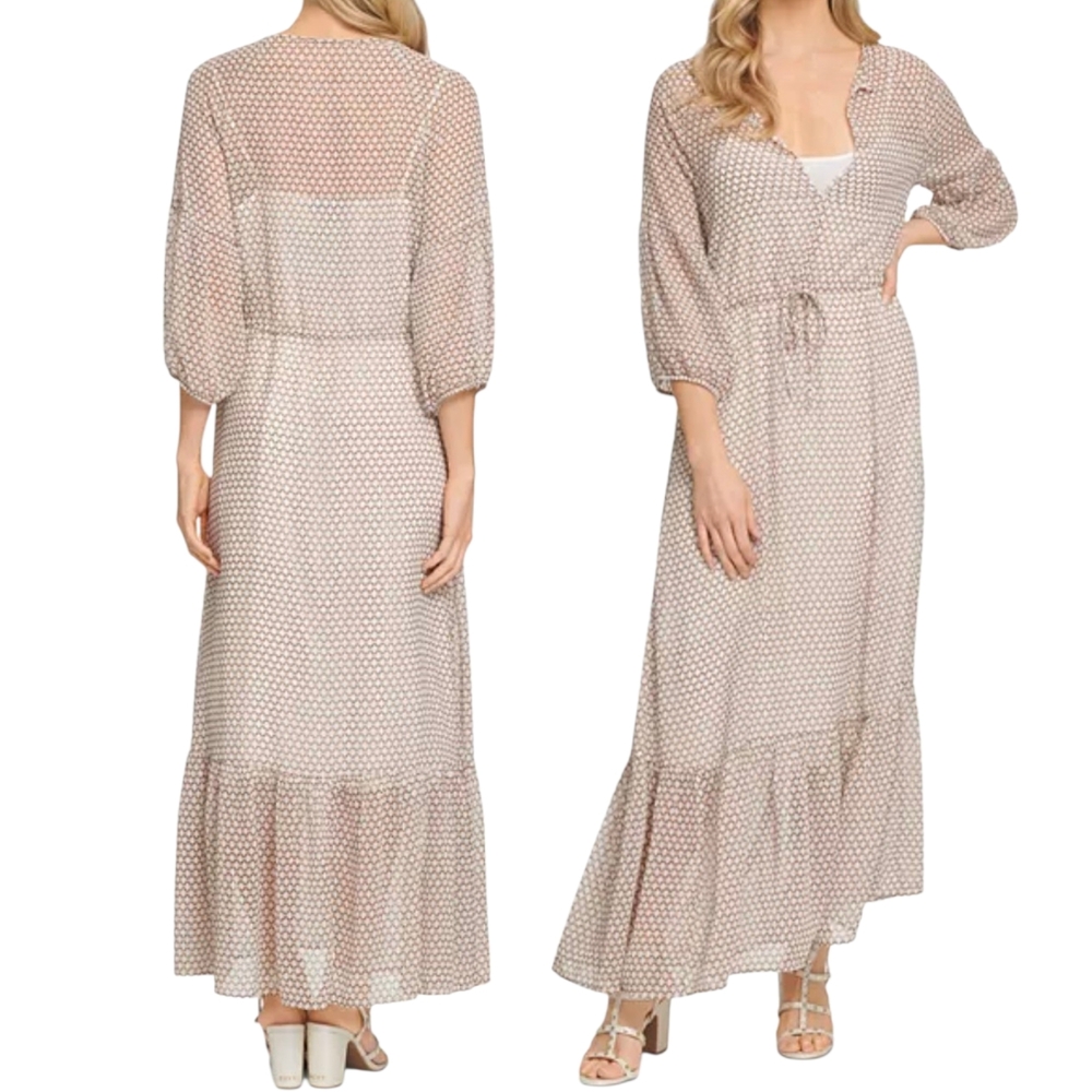 DKNY Printed Peasant Maxi Dress Sz L - Picture 2 of 10